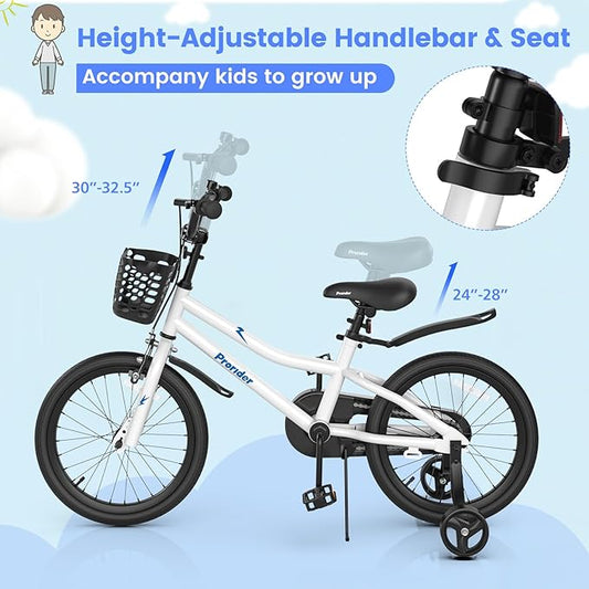 BABY JOY Kids Bike, 12 14 16 18 Inch Children Bikes for Boys Girls Age 3-8 Years w/Training Wheels, Handbrake, Coaster Brake & Removable Basket, Kids Bicycle of Multiple Colors