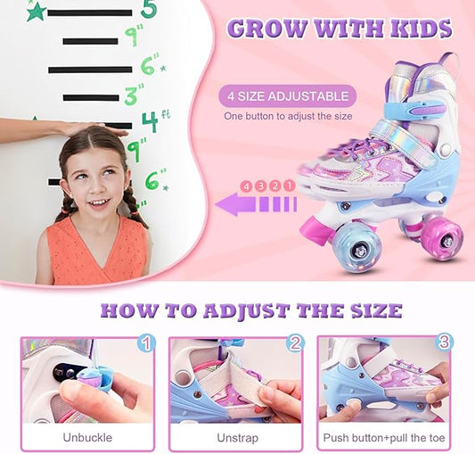 Star Wing Roller Skates for Toddlers & Kids - 4 Size Adjustable Light Up Patines para Niñas, Battery-Free All Illuminating Wheels, Ideal Gift for Girls and Boys Ages 3-12