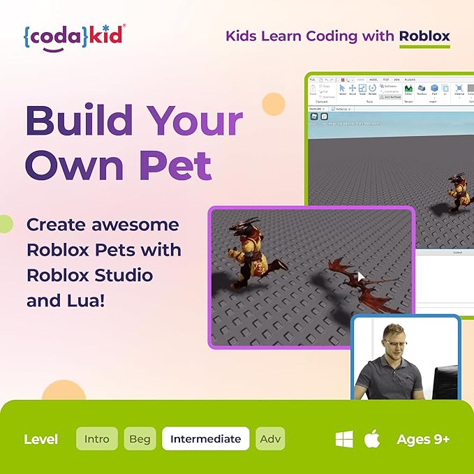 CodaKid Roblox Coding, Award-Winning, Coding for Kids, Ages 9+ with Online Mentoring Assistance, Learn Computer Programming and Code Fun Games with Lua and Video Game Programming Software (PC & Mac)