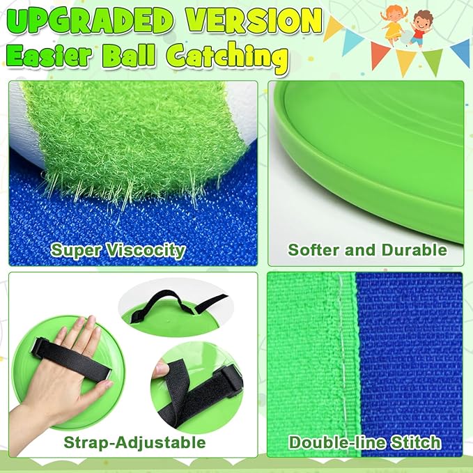 Outdoor Toy Toss Catch Ball: Upgraded Kid Outside Toy Game Beach Backyard Lawn Sport Activity Fun Outside Indoor Family Toy for Age 3-12 Girl Boy Kid Birthday Gift with 6 Sticky Paddles 4 Throw Balls