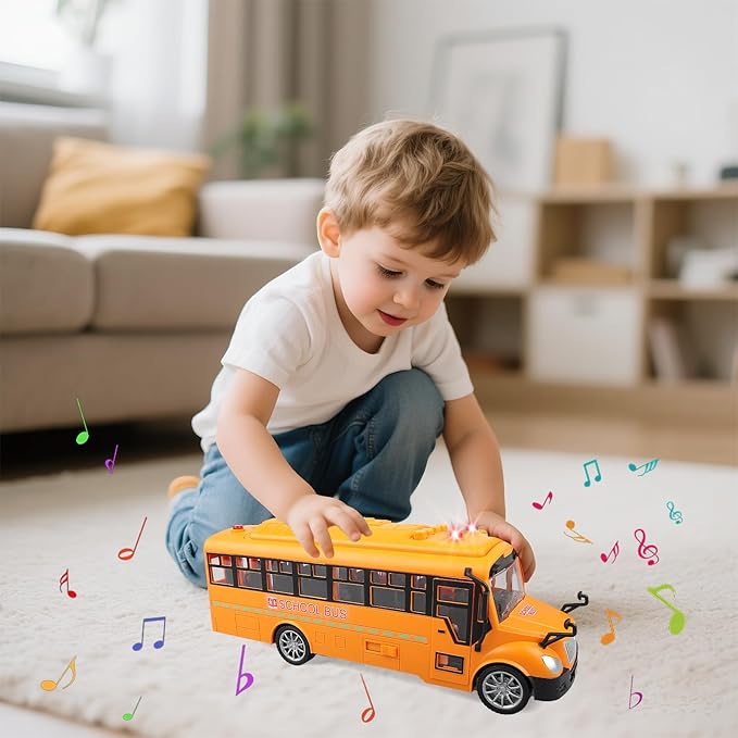 School Bus Toy with Lights & Sounds, Openable Doors & Top Cover, Yellow Preschool Learning Play Bus for Toddlers Ages 3–5, Educational Role Play Toy, for Boys & Girls(Yellow)