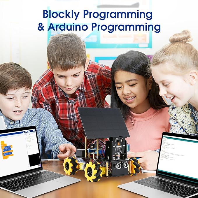 ACEBOTT ESP32 Smart Camera Solar Robot Car, 4WD Omnidirectional Movement Remote Control Car Compatible with Arduino IDE, Electronics Programming Project/STEM Educational/Science Coding Kit for 12+