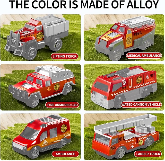 Fire Trucks Toy Set with Play Mat, Carrier Truck Play Vehicles Set for 3 4 5 6 Years Old Boys Kids, Die-Cast Car Toy for Toddlers 3-4 Years, Birthday Gifts Toys for 3-9 Year Old Boys