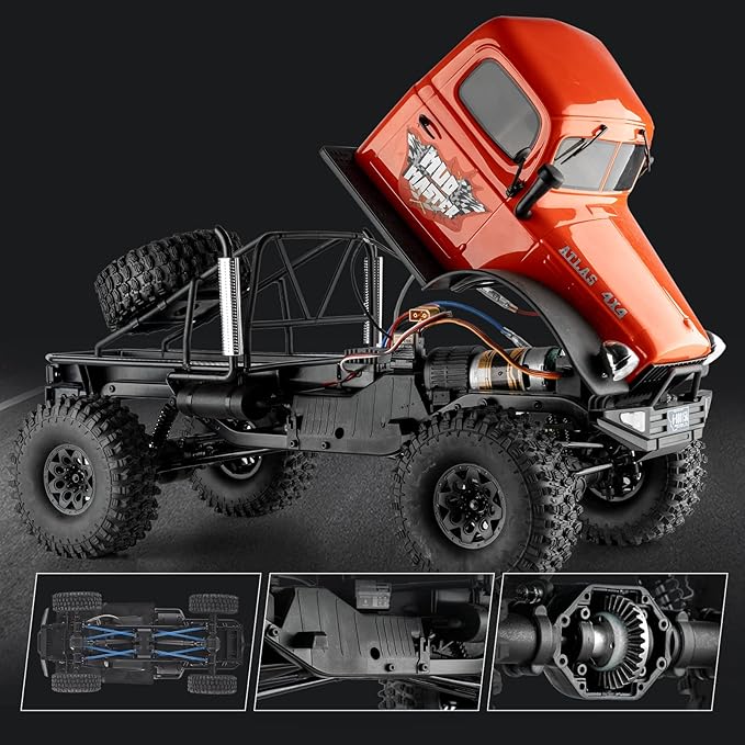 BEEZRC RocHobby 1/10 Scale Atlas 4WD 2.4GHz RC Crawler Offroad Truck Hobby Grade Remote Control Car with Vehicle Transmitter for Adults (Orange)