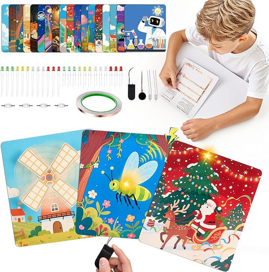JoyCat Science Paper Circuit Kit for Kids Ages 8-12, STEM Toys with Glow Vibrate Spin Modes, Educational Electronics Kit with 18 Fun Theme for Boys & Girls, DIY Paper Card for Birthday Christmas Gift