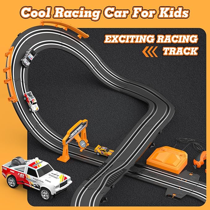 Slot Car Race Track Sets with 1:64 High-Speed Racing Cars, Battery or Electric Car Track, Dual Racing Game Lap Counter Circular Slope Track, Gifts Toys for Boys Kids Age 6 7 8-12