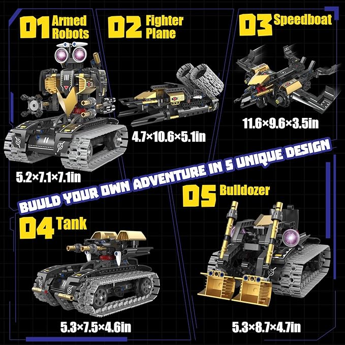 Robot Building Kit with APP/Remote Control STEM Gifts for Boys Age 6-16,Technic Coding Robotic Toys for Kids Birthday, Buildable 5in1 Models with 323+ Pieces