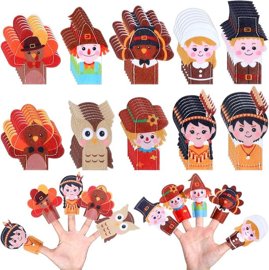 Honoson 60 Pcs Thanksgiving Religious Finger Puppets Set Felt Finger Puppet Toys for Adult Bulk 3.94 Inches Figures Toy Assortment for Playtime Holiday Party Favors