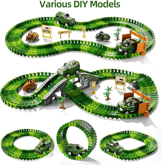 iHaHa 169 PCS Dinosaur Race Car Track Toys for Kids Toddler Boys Ages 1-3 3-5 4-7, Dinosaur Race Tracks Toys with Light, Sound & Spray, Birthday Dinosaur Toys Gifts for 2 3 4 5 Year Old Boys