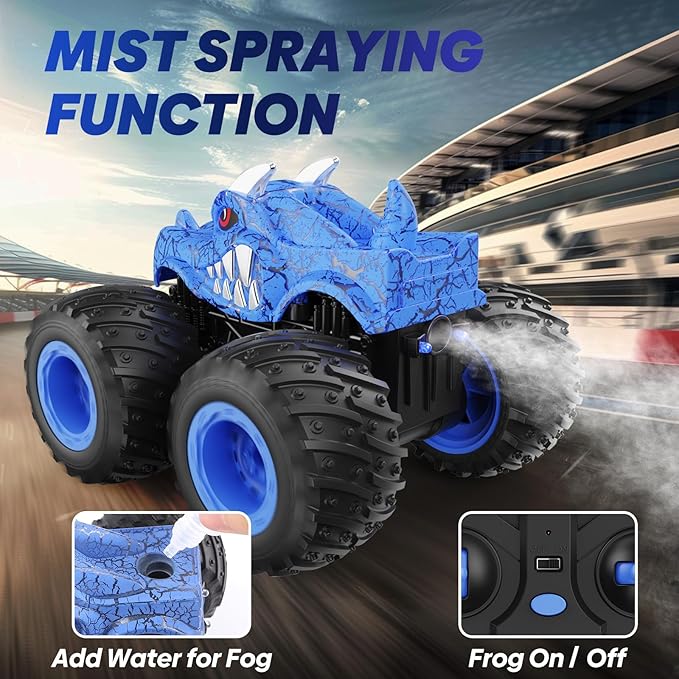 BAODLON Remote Control Monster Car, 2.4GHz RC Monster Trucks Toys for 3 4 5 6 7 8 Years Old Boys Kids, All Terrain RC Truck Off Road with Spray, Light, Rechargeable Battery, Christmas Birthday Gifts