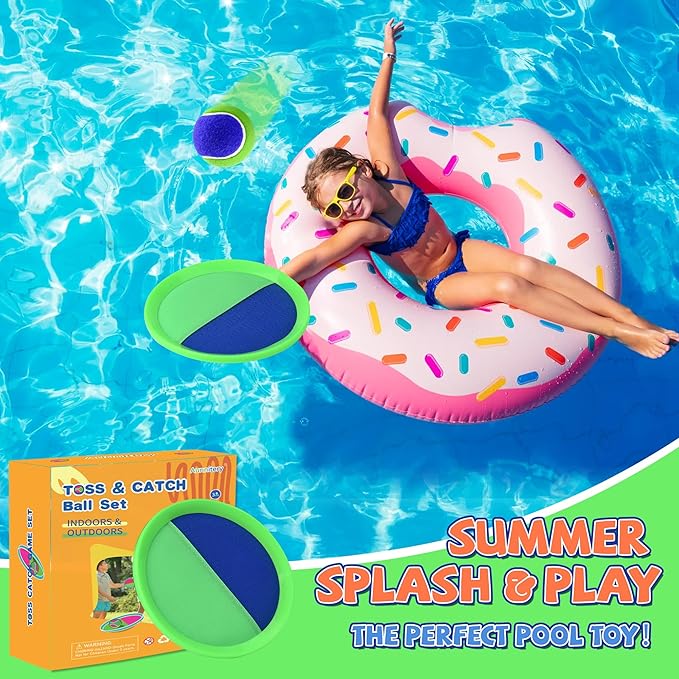 Outdoor Games - Beach Toys, Toss and Ball Set with 4 Paddles and 3 Balls, Perfect Yard Games Sets, Playground Sets for Backyards Easter Birthday for Kids/Adults/Family (Green)