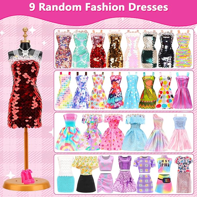 80 PCS Doll Clothes and Accessories 5 Wedding Gowns 9 Fashion Dresses 3 Tops 3 Pants 1 Evening Dresses 2 Swimsuits Bikini 20 Hangers 18 Shoes and 22 Accessories Toys for 11.5 inch Doll