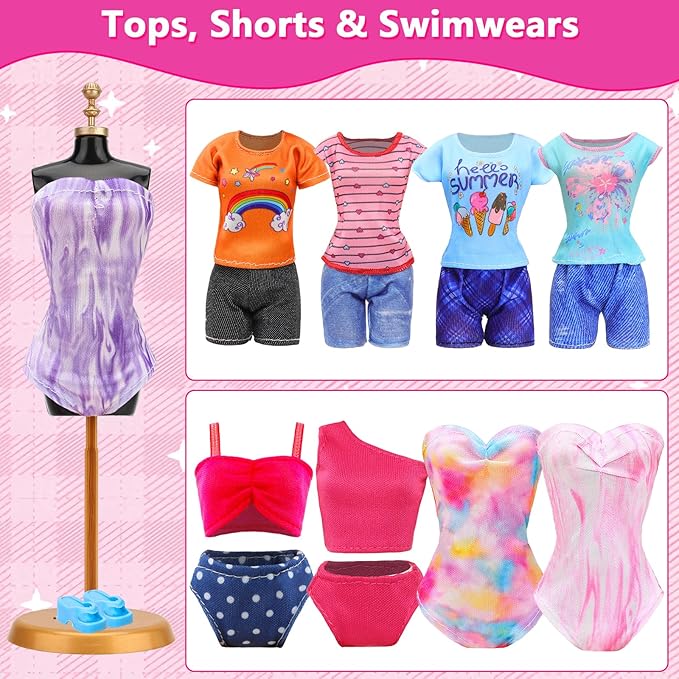 80 PCS Doll Clothes and Accessories 5 Wedding Gowns 9 Fashion Dresses 3 Tops 3 Pants 1 Evening Dresses 2 Swimsuits Bikini 20 Hangers 18 Shoes and 22 Accessories Toys for 11.5 inch Doll