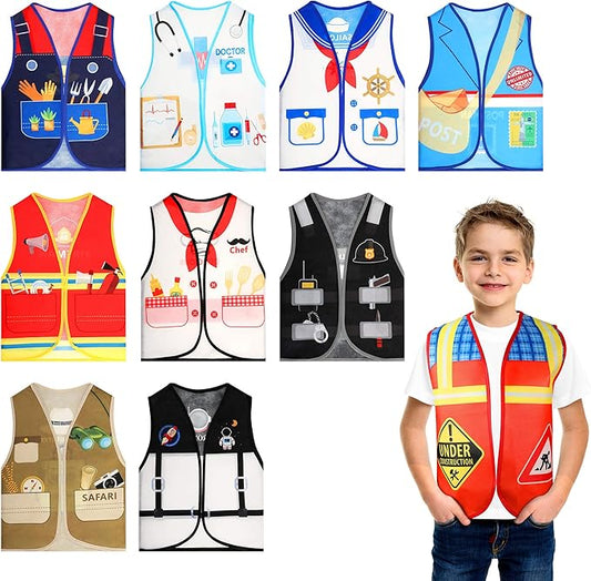 Geyoga 10 Pcs Kids Community Helper Dress Up Vest Career Cosplay Cloth Toddlers Occupation Pretend Play Costume (3-5 Years)