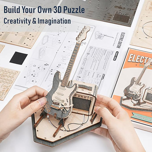 Rowood 3D Puzzles for Adults, DIY Wooden Model Kit for Adults to Build, STEM Electric Guitar Desk Toy Project, Birthday