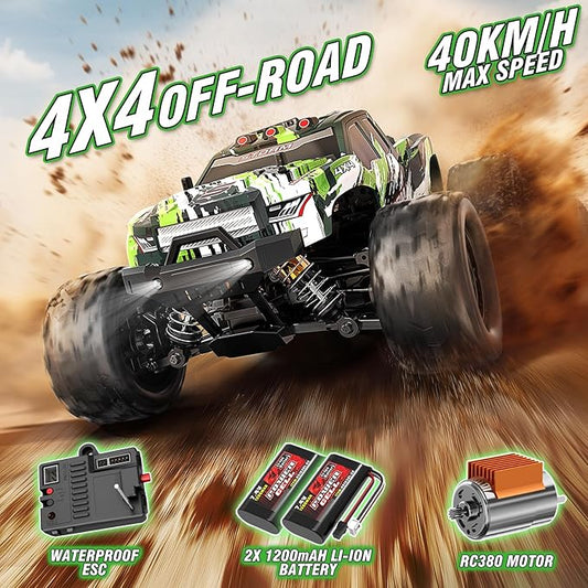1:18 All Terrain RC Car for Adults & Boys (HS18305), 4WD Off-Road RC Truck High Speed Fast 40+ KPH, 4X4 Waterproof Remote Control Car with 2 Rechargeable Batteries