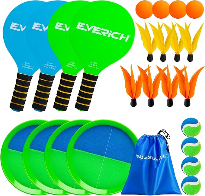 EVERICH Toss and Catch Ball Set & Paddle Ball, Outdoor Games for Kids Toys, Christmas Family Games, Beach Pool Camping Yard Game Outside Toys, Gifts for Boys Girls 3 4 5 6 7 8 9 10 11 12+ Years Old