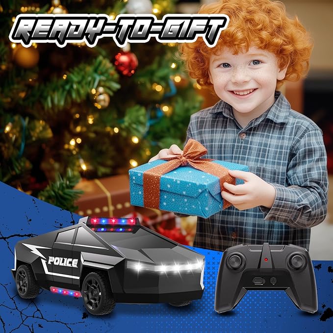 Remote Control Car, 1:22 RC Trucks Police Car Toy for Boys, RC Car with Light and Loadspace, 4WD Electric Vehicle Toys, Christmas Birthday Gifts for Boys/Girls Age 4 5 6 7 8 9 10-12+