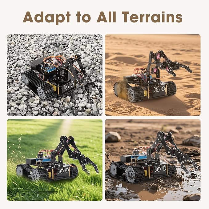 Robotics for Kids Ages 12-16, ACEBOTT Smart Robot Arm with 5DOF + Tank Car, STEM Toys Coding Kit Compatible with Arduino & Scratch, App & Remote Control, Gift for Kids & Teens