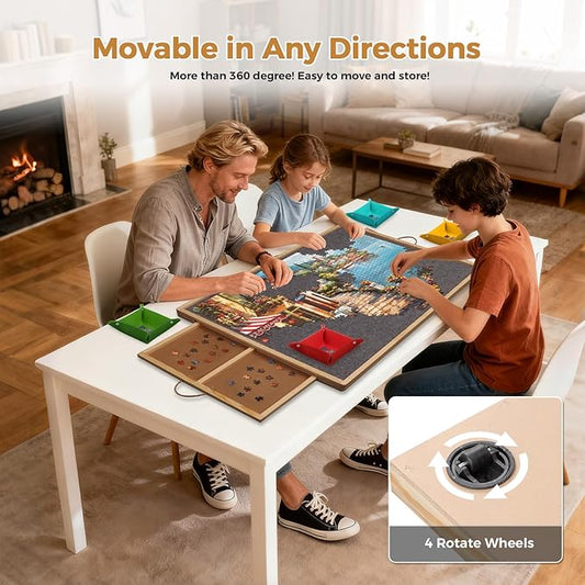 Celosia 2 in 1 Rotating Puzzle Board with Drawers, 35"×27" 1500 Piece Jigsaw Puzzle Board with Protective Cover & 4 Wheels, 4 Puzzle Sorting Trays, Puzzle Table for Puzzles Lovers