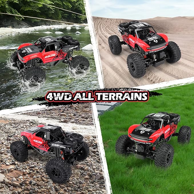 RC Trucks 4x4 Offroad Waterproof - 1:12 Scale Large Amphibious Remote Control Car, Dual Motors Crawler Vehicle, Monster Truck Toys with 2 Rechargeable Batteries, Best Gift for Kids Adults
