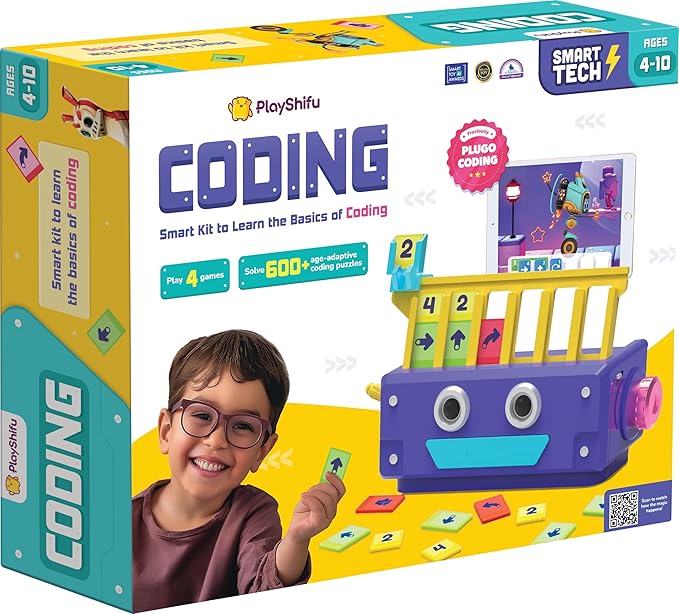 PlayShifu Plugo Coding Kit – Learn The Basics of Coding with Interactive Block-Based Games and Puzzles for Kids Ages 4-10 | Smart Learning & STEM Toy | Educational Gift for Boys and Girls