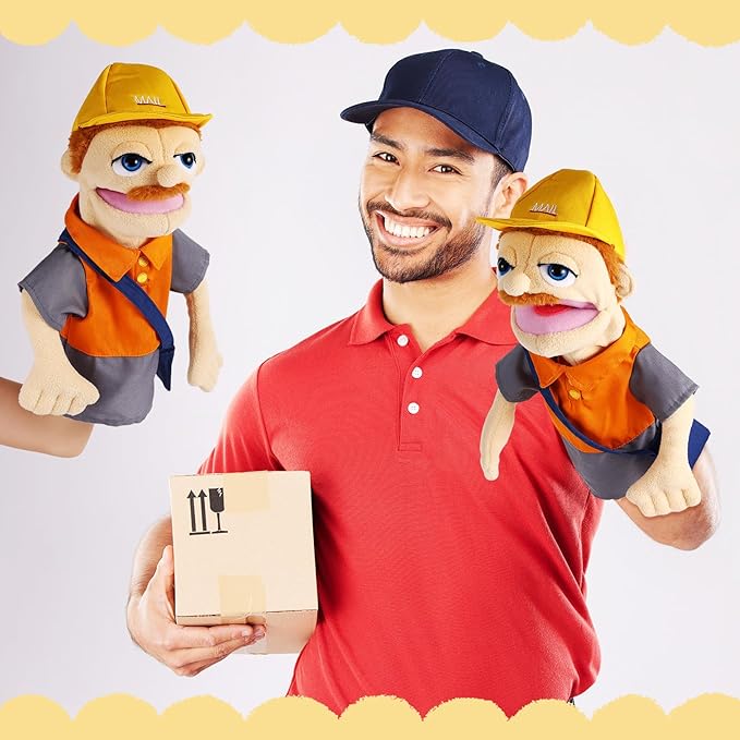 Role Play Hand Puppets Hand Plush Chef Doctor Fireman Pirate Detective Athlete Nurse Worker Hand Puppet Toys Puppets for Kids Storytelling Imaginative Pretend Play Teaching Preschool(Postman)