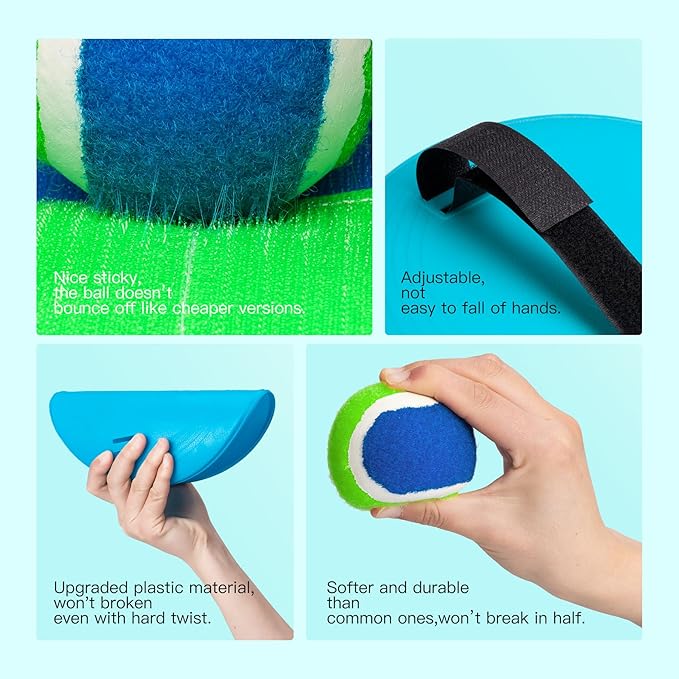 EVERICH Upgraded Toss and Catch Ball Game Set, Outdoor Games for Kids Outdoor Toys Yard Games, Beach Pool Toys for Adults Family 4 Paddles 4 Balls, Great Gifts for Boys Girls 3 4 5 6 7 8-12 Years Old