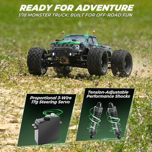 HAIBOXING 1:18 Scale RC Truck 18859E, 4X4 Off-Road Vehicle with Speeds up to 36km/h, Hobby Grade 2.4GHz Remote Control, Water-Resistant Electronics, Two 7.4V Li-Po Batteries for Extended Playtime