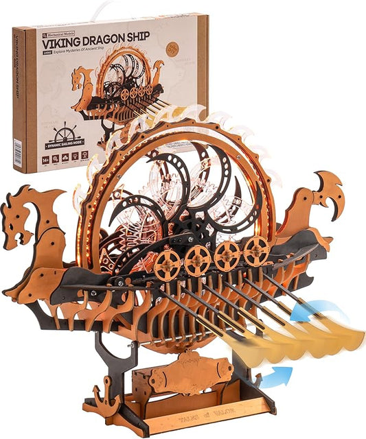 RoWood 3D Puzzles for Adults,Viking Dragon Ship Model Kit,18 Inch DIY Wooden 3D Puzzle,Assembly Time 3H,Awesome Gifts for Adults