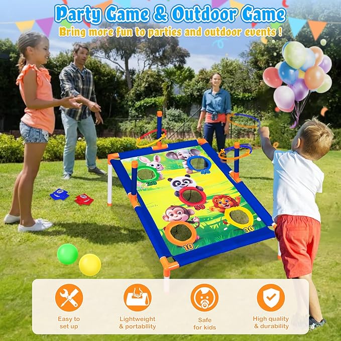 Subao Bean Bag Toss Game,3 in 1 Cornhole Set,Kids Outdoor Games,Sports & Outdoors Play Toys for Toddler Boys Girls 3 4 5 6 7 8 9,Ring Toss Game for Yard Lawn Party Family,Toys Gifts for Kids Age 3+