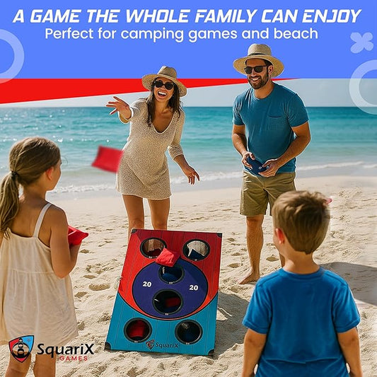 Cornhole Arcade Board Set 3x2 feet with 8 Bean Bags, Skee Ball Style Toss Game for Adults and Family, Indoor Outdoor Fun for Camping, Parties, Beach and Yard