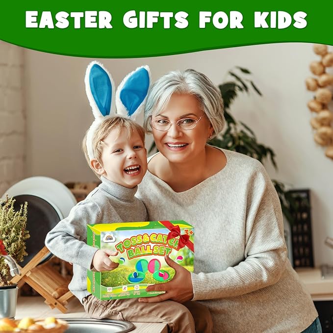 Outdoor Toy Toss Catch Ball: Upgraded Kid Outside Toy Game Beach Backyard Lawn Sport Activity Fun Outside Indoor Family Toy for Age 3-12 Girl Boy Kid Birthday Gift with 6 Sticky Paddles 4 Throw Balls