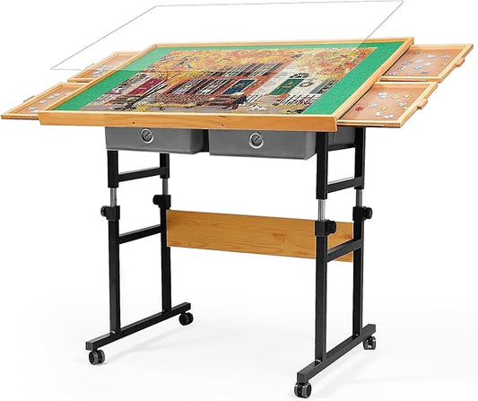 1500 Pieces Puzzle Table with Wheels, with Drawers and Cover, 34.25" x 25.2" Adjustable Height & 45° Tilting, Puzzle Board for Adults