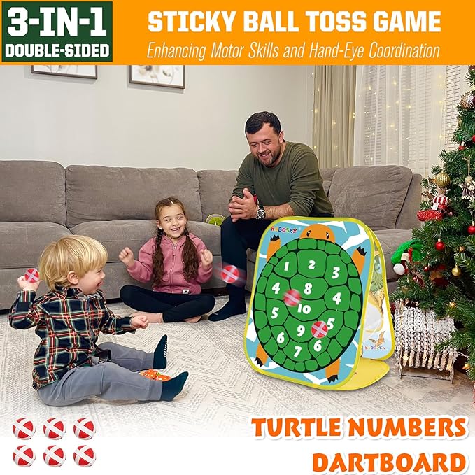 RaboSky 3-in-1 Feed Dinosaur Toss Games for Kids with 6 Fruit Bean Bags, 2 Throwing Axes, 6 Sticky Balls, Outdoor Toddlers Toys Indoor Activities for 2 3 4 5 Boy Gifts Birthday Party Easter Christmas