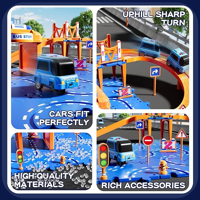 Puzzle Race Car Track Set for Kids 3-5, Floor Puzzle Track Car Set, Toddler Toys for 3 4 5 6 Years Old Boys, Toys Gift for Kids Boys Girls Age 3 4 5 6 7 8 Years Old