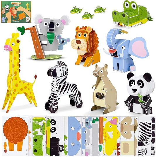 BONNYCO 3D Puzzles for Kids Toys Jungle Animals Pack 8. 3D Puzzle Jigsaw 6-8 9-13, Educational Girl and Boy Toys. Gifts for Kids Activity, Birthday Gifts for Boys. Rompecabezas 3-D Foam, Christmas