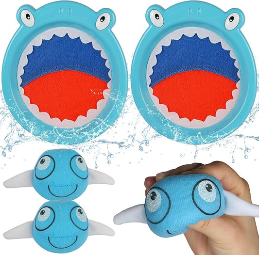 Waterproof Toss and Catch Ball Set for Kids Ages 3-8 – Soft & Safe Paddle Game with Cute Shark Design – Ideal for Beach, Pool, and Backyard Summer Fun