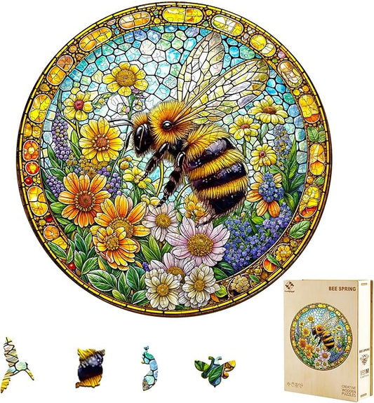 Wooden Puzzles for Adults, Wooden Jigsaw Puzzles for Adults Kids, Bee Spring Unique Shaped Wood Puzzles Adult, Creative Birthday Gifts for Friends Family Game, Home Decor (11.4 * 11.4in 200pcs)