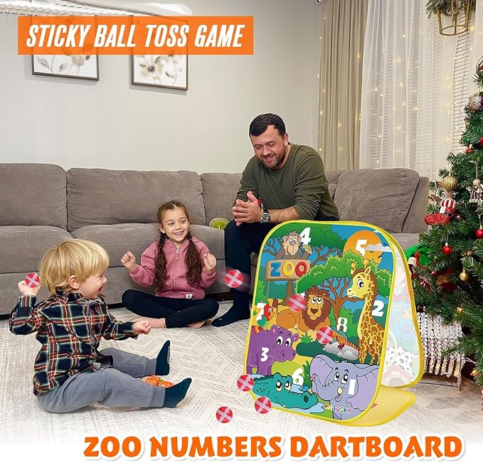 RaboSky 3-in-1 Farm Animals Bean Bags Toss Axes Throwing Sticky Balls Game for Kids 2 3 4 5 Toddlers Indoor Outdoor Sports Activities Toys Gifts for Boys Birthday Easter Christmas Stocking Stuffer