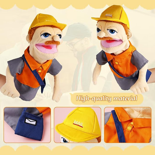 Role Play Hand Puppets Hand Plush Chef Doctor Fireman Pirate Detective Athlete Nurse Worker Hand Puppet Toys Puppets for Kids Storytelling Imaginative Pretend Play Teaching Preschool(Postman)