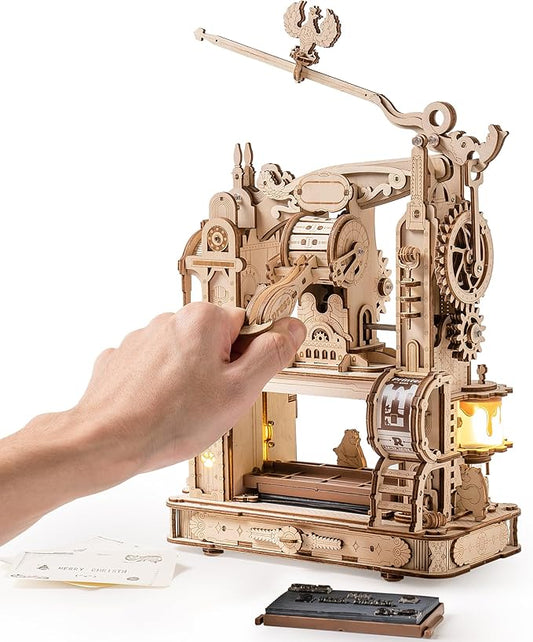 ROBOTIME Printing Press Wooden Puzzle, 3D Puzzles for Adults and Teens, Mechanical Wooden Model to Build, Unique Toy House Warming Birthday for Women/Men