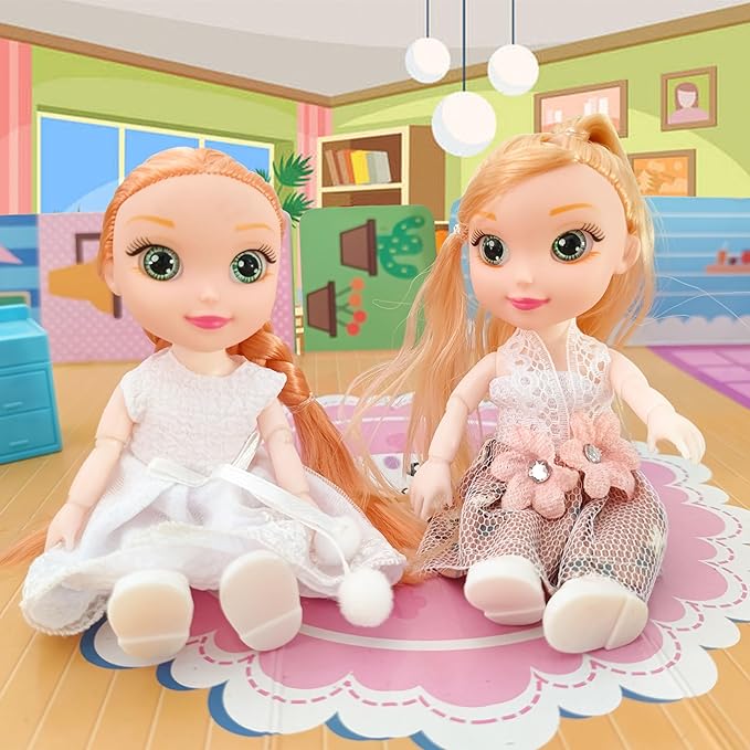 6.3" Mini Girl Dolls, Include 10 Sets Handmade Doll Clothes, 5 Sets 6.3" Small Girl Dolls, 5 Pairs of Shoes