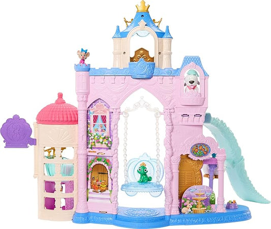 Mattel Disney Princess Pet Castle Playset with 7 Play Areas, 3 Animal Friends, Furniture & 17 Accessories, 2+ ft Tall Pet Palace, Inspired by Movies