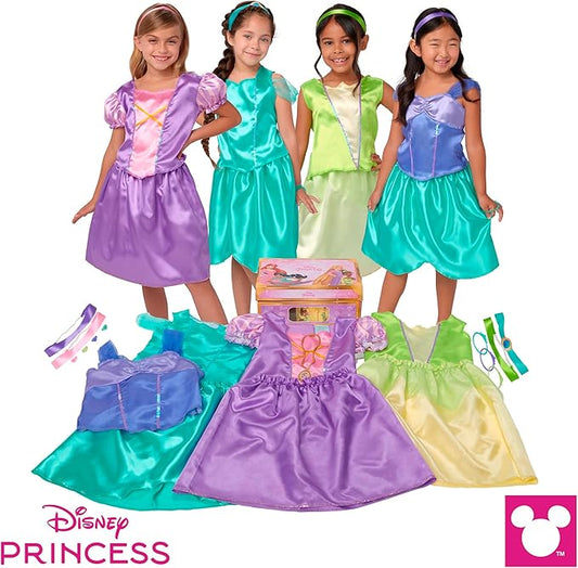 Disney Princess Dress Up Trunk – 21-Piece Deluxe Costume Set Featuring Ariel, Jasmine, Tiana & Rapunzel Outfits with Accessories & Storage Trunk – Amazon Exclusive