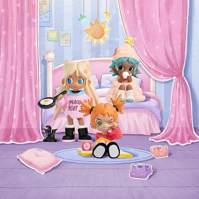 POP MART Lil Peach Riot Sleepover Series Blind Box Figures, Random Design Action Figures Collectible Toys Home Decorations, Holiday Birthday Gifts for Girls and Boys, Whole Set