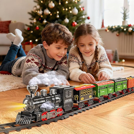 Classic Train Set Toy for Kids Toddler Ages 3-5 4-7, Toy Train Set with Spray, Light & Sound for Under Christmas Tree, Christmas Birthday Gifts Toys Train Set for Boys Kids Girls Ages 3-5 4-7 4-8