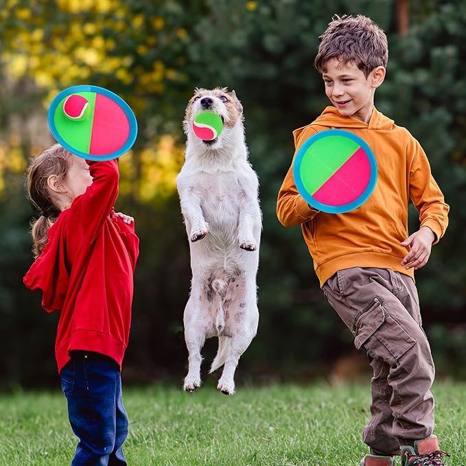 EVERICH Upgraded Toss and Catch Ball Game Set - Indoor and Outdoor Games for Kids 3-12, Beach Sand Pool Water Toy Includes 4 Paddles 4 Sticky Balls, Great Birthday Easter Gifts for Boys Girls