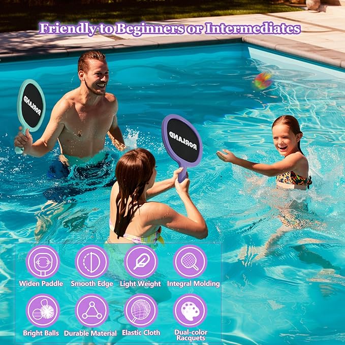 Racquet Paddle Bouncy Ball Play Set for Kids Adults Family Activities Rackets, Indoor Outdoor Play Games,Children’s Pool Beach Sport Toys(with 4 Balls)