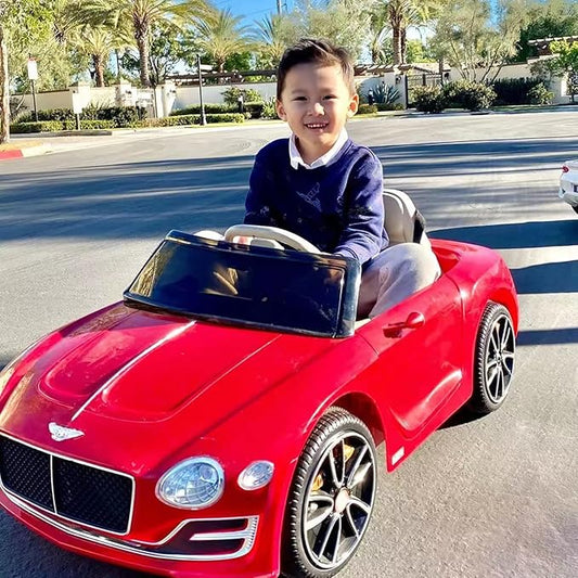SEHOMY 12V 2 Speeds Electric Kids Ride Car Bentley Style Motorized Vehicles with Remote Control and 1 Seat, Battery Powered, LED Lights, MP3, Music, Horn, TF Card, USB Port Red